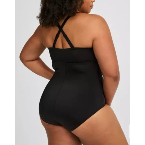 Torrid One Piece Swimsuit Black Ruched Lattice Front Adjustable‎ Straps Sz 4 - Picture 4 of 8